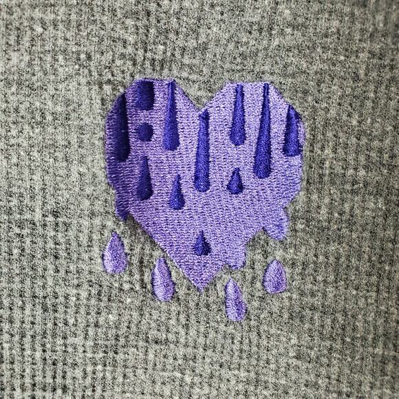 Twitch Men's Purple Embroidered Heart Thermal Henley Long Sleeve Top Gray 2X - Picture 3 of 4